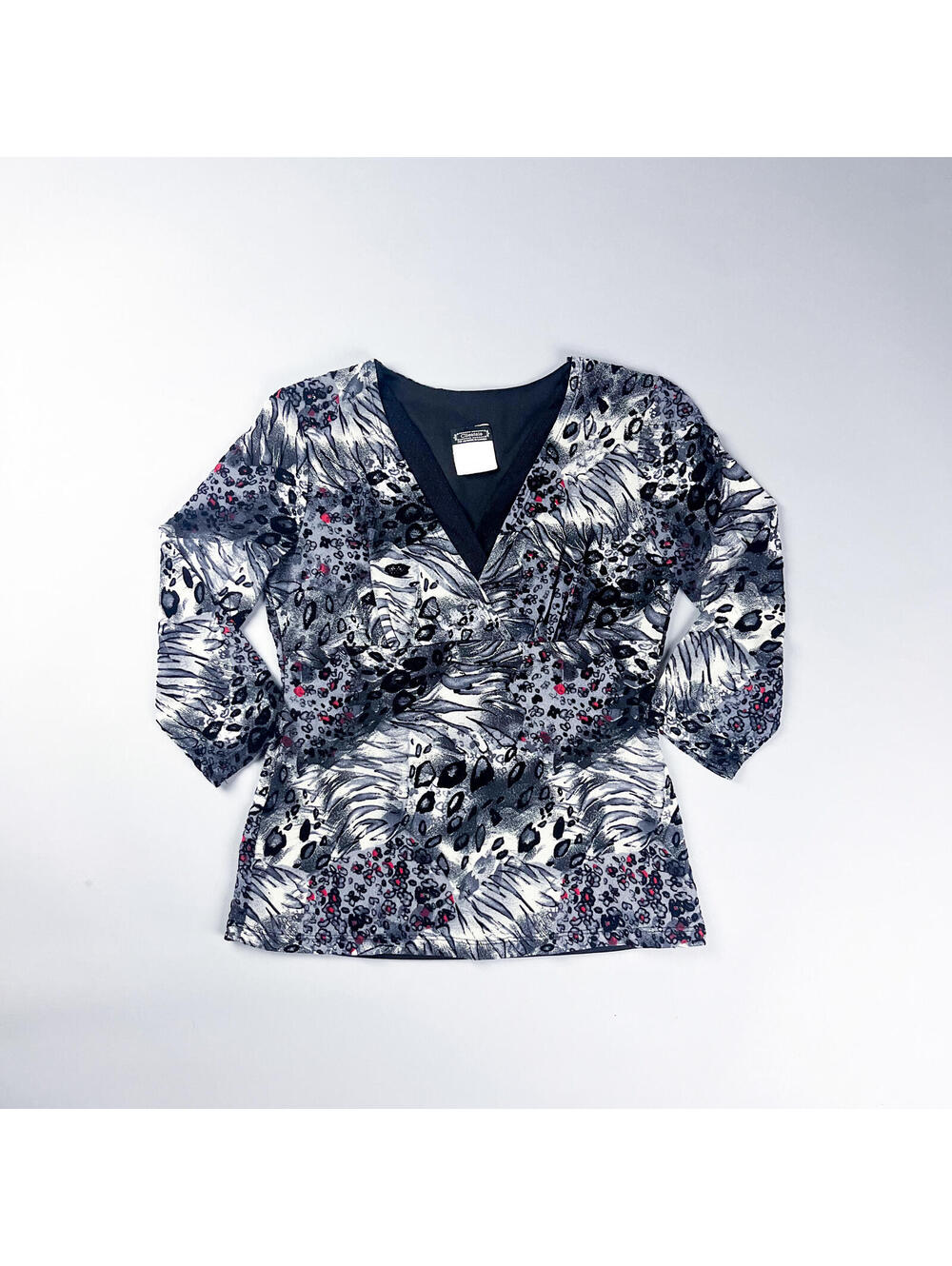 Y2K Patterned Long Sleeve V-Neck Top